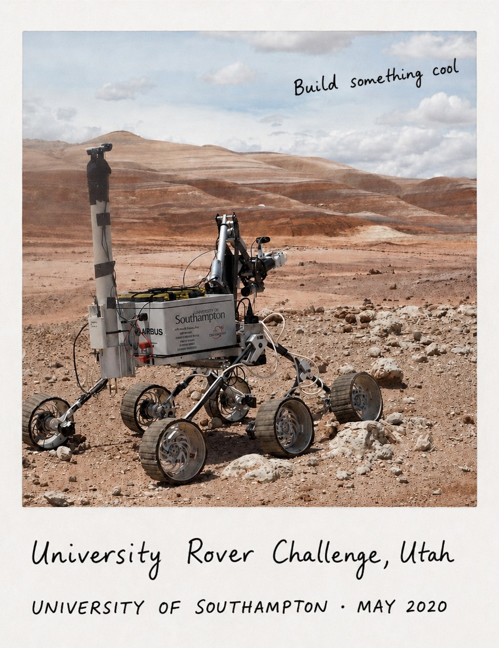 Polaroid: University of Southampton Mars rover at the University Rover Challenge, Utah, May 2020